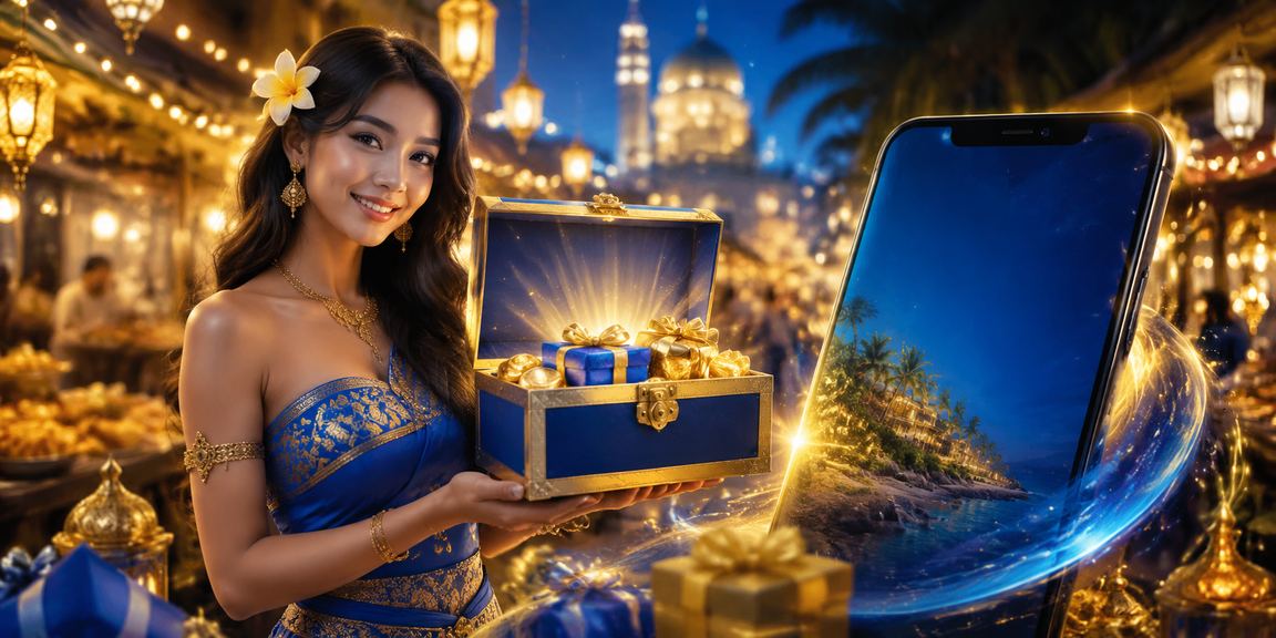 Suasana pasar malam dengan promosi deposit dan hadiah yang menarik dan berwarna
